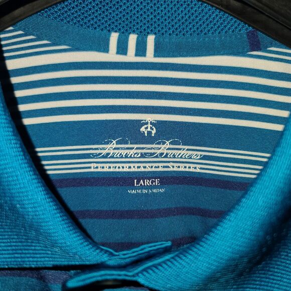 Brooks Brothers Performance Series Polo Shirt Mens Large Blue Striped - Picture 2 of 4